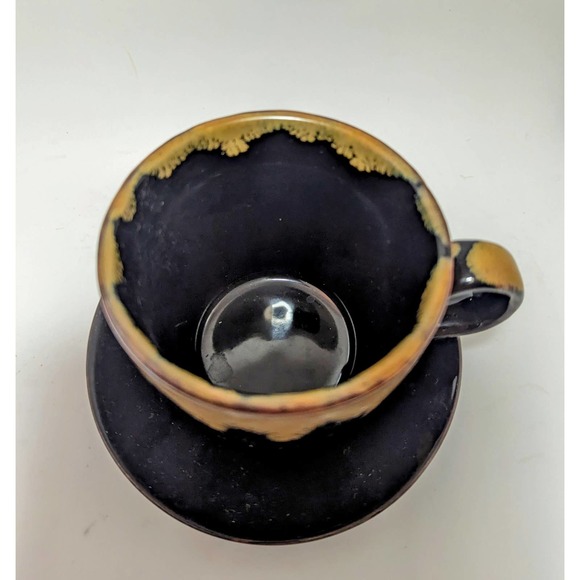 Vintage Drip Glaze Espresso Coffee Cup and Saucer Unmarked - Picture 3 of 5
